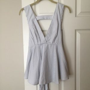 Black and White Striped Sleeveless Shirt, Back Tie